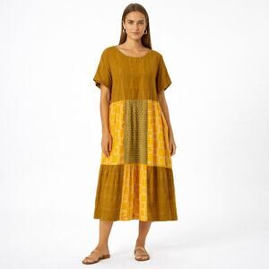 Ace & Jig midi short sleeve summer dress mustard yellow plaid size 2X cotton